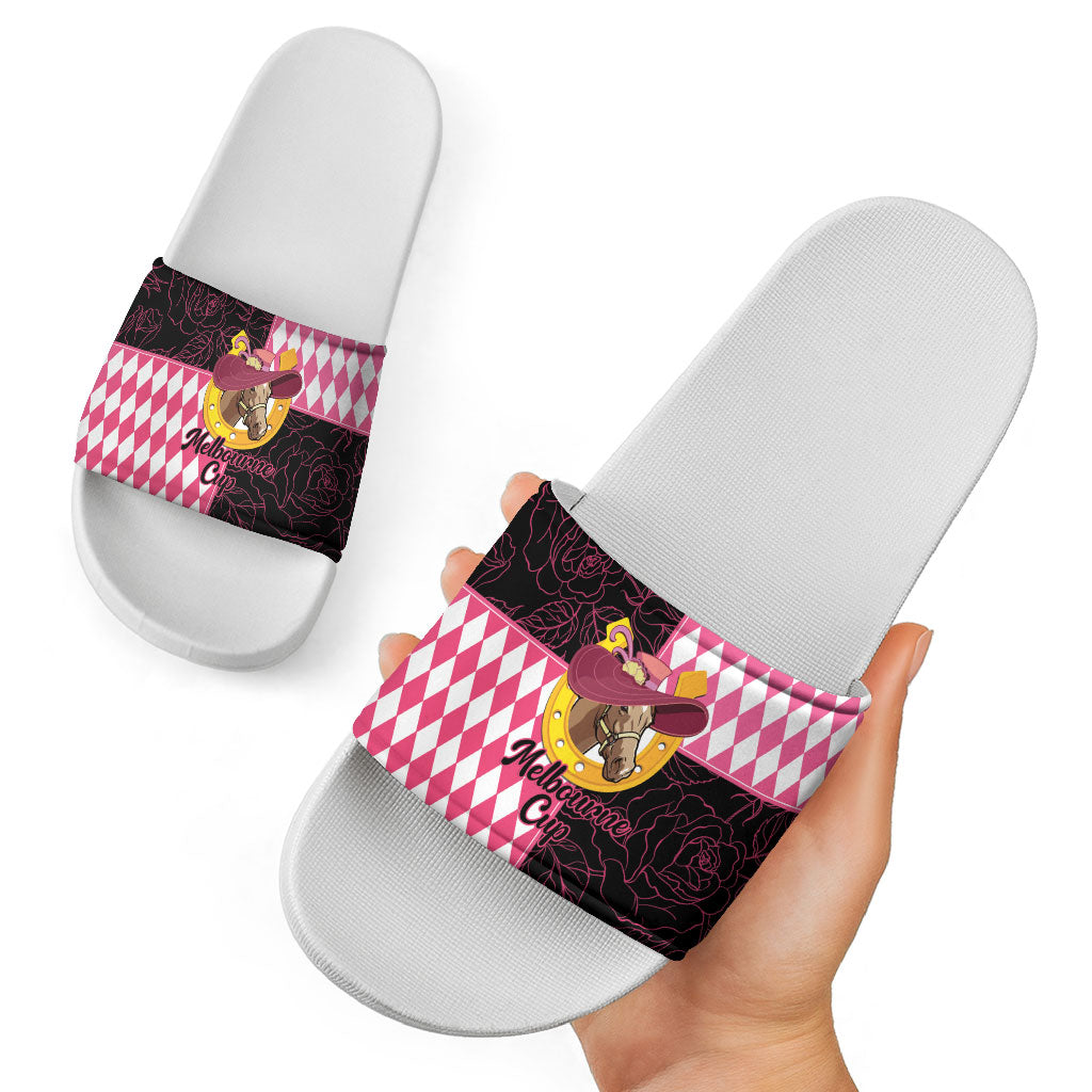 Melbourne Cup Australia Slide Sandals Diamond Horse Racing Silks Inspired Pink
