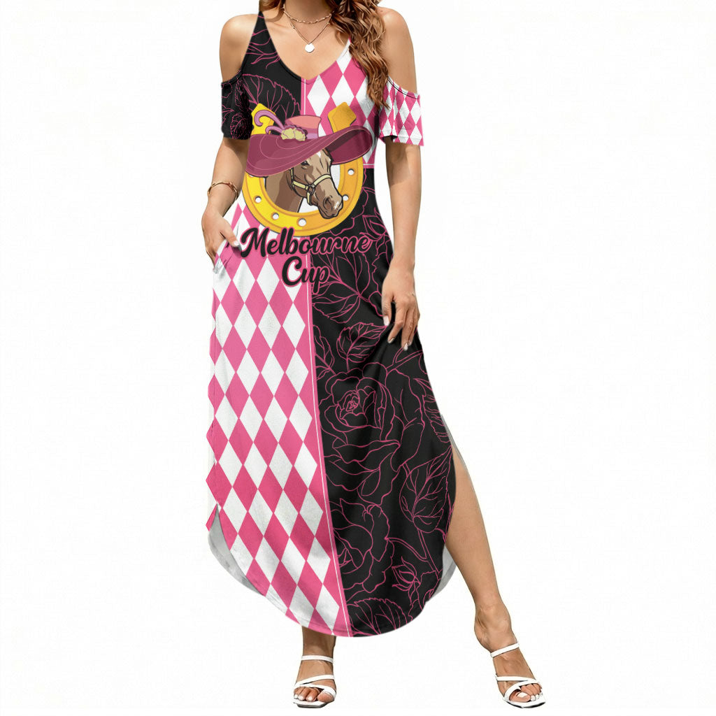 Personalised Melbourne Cup Australia Summer Maxi Dress Diamond Horse Racing Silks Inspired Pink