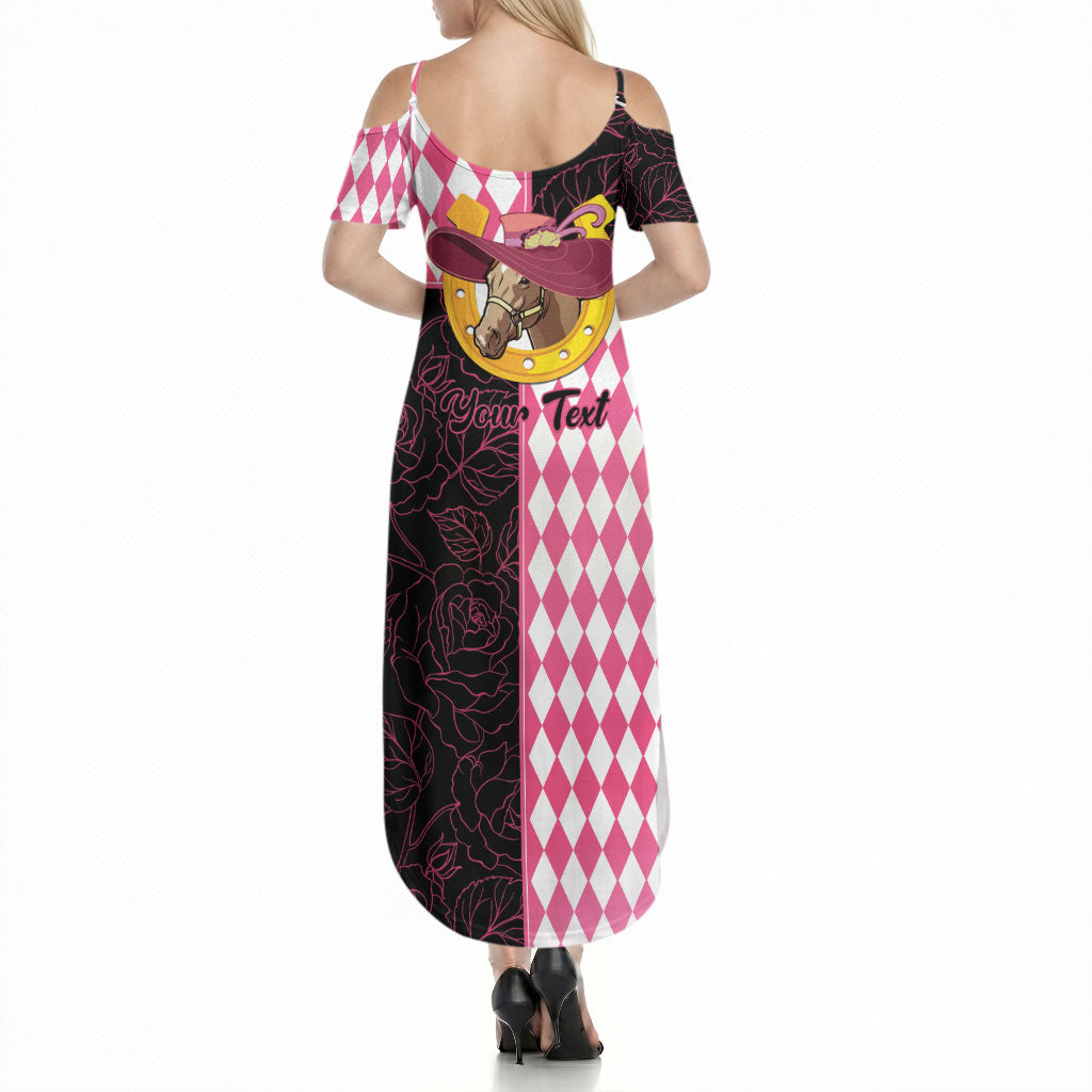 Personalised Melbourne Cup Australia Summer Maxi Dress Diamond Horse Racing Silks Inspired Pink