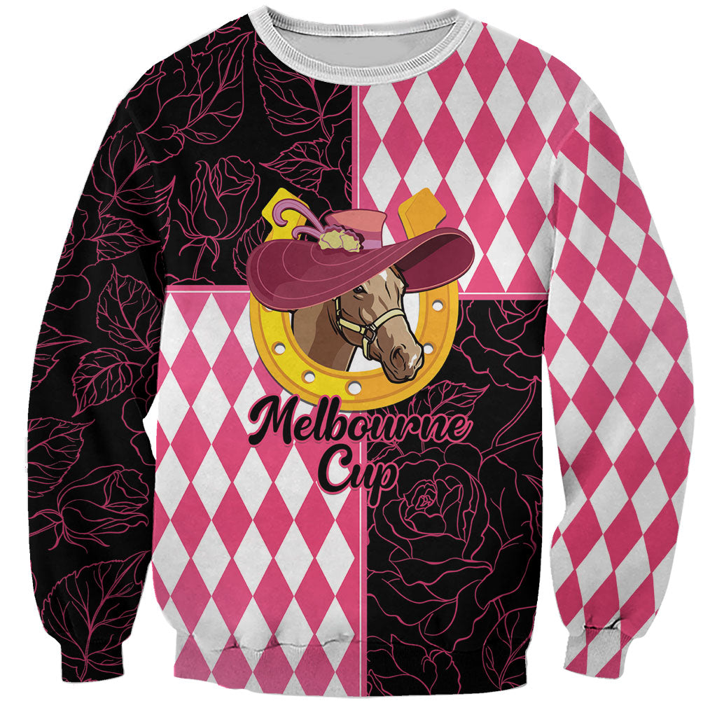 Personalised Melbourne Cup Australia Sweatshirt Diamond Horse Racing Silks Inspired Pink