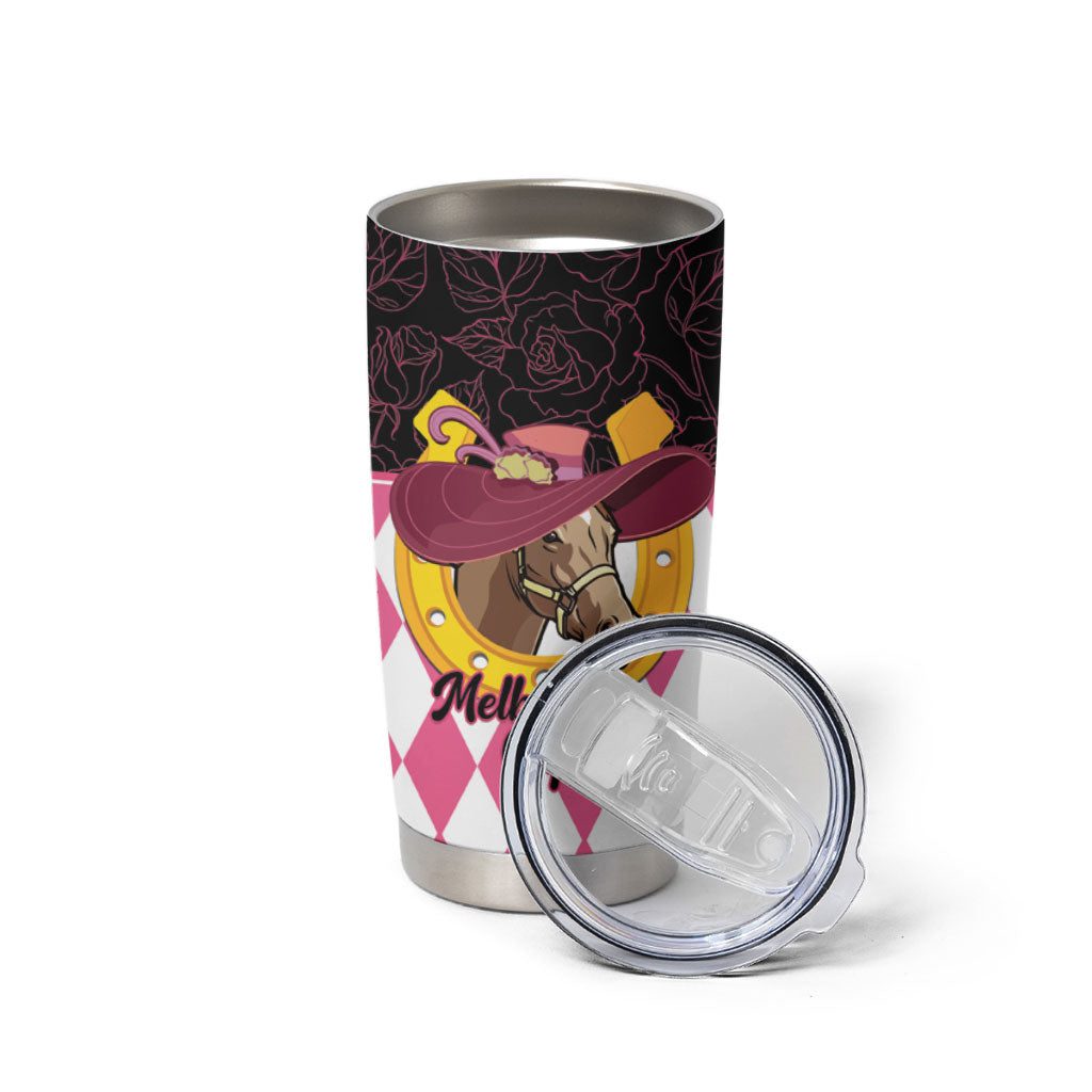 Personalised Melbourne Cup Australia Tumbler Cup Diamond Horse Racing Silks Inspired Pink