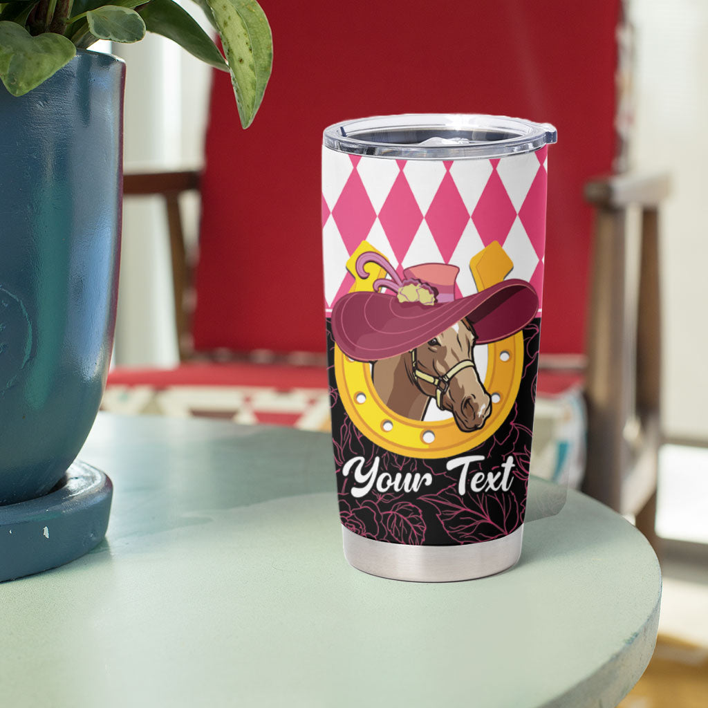 Personalised Melbourne Cup Australia Tumbler Cup Diamond Horse Racing Silks Inspired Pink