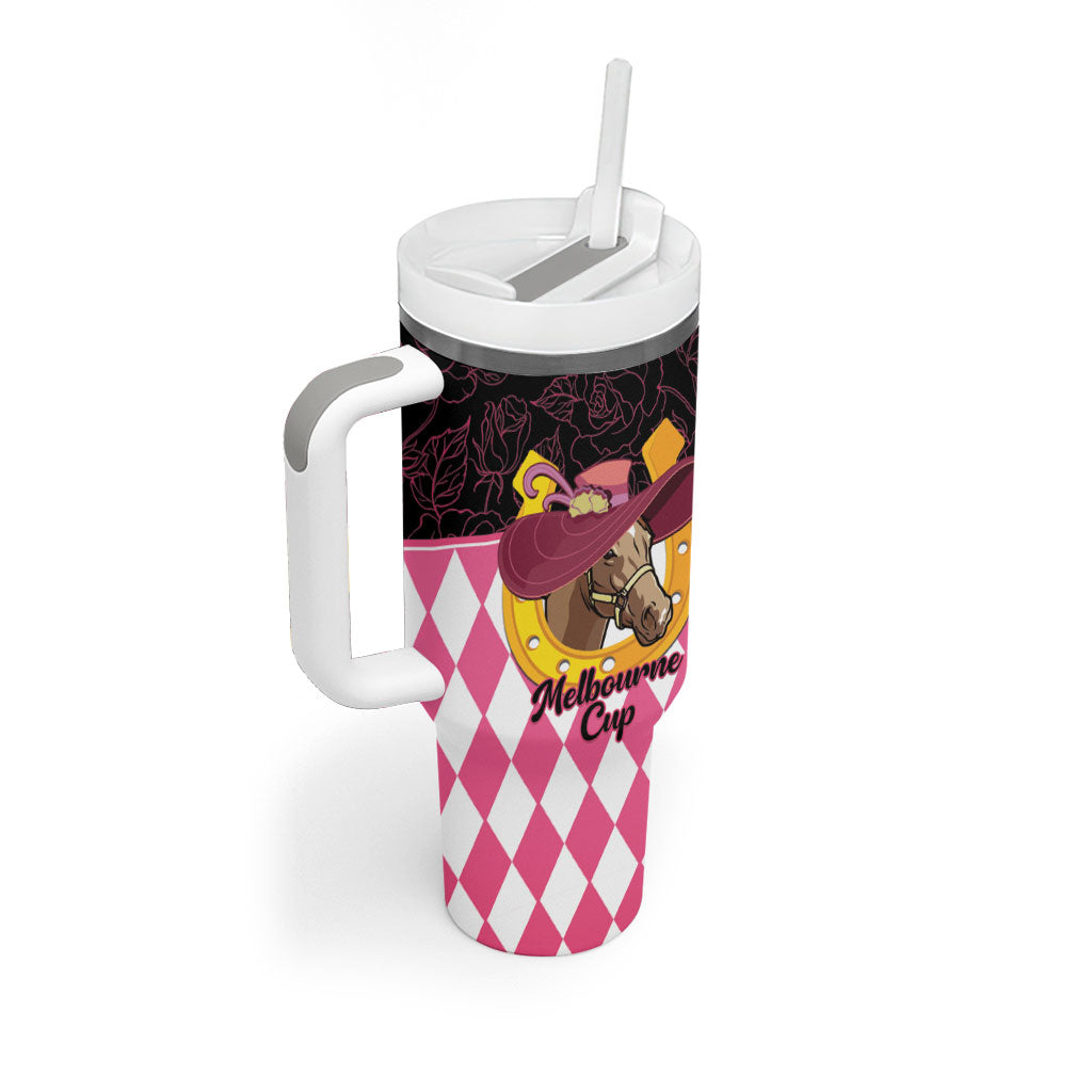 Personalised Melbourne Cup Australia Tumbler With Handle Diamond Horse Racing Silks Inspired Pink