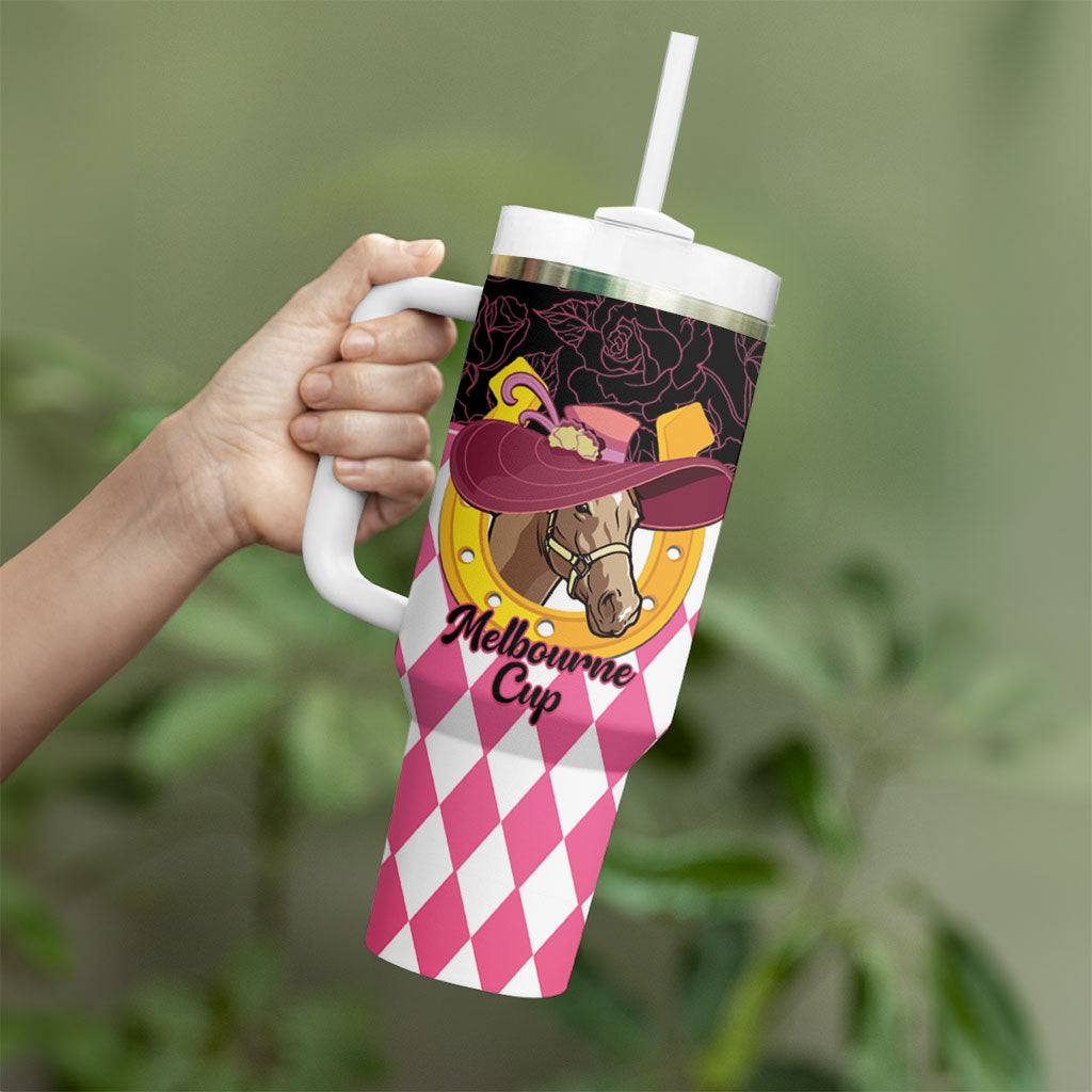Personalised Melbourne Cup Australia Tumbler With Handle Diamond Horse Racing Silks Inspired Pink