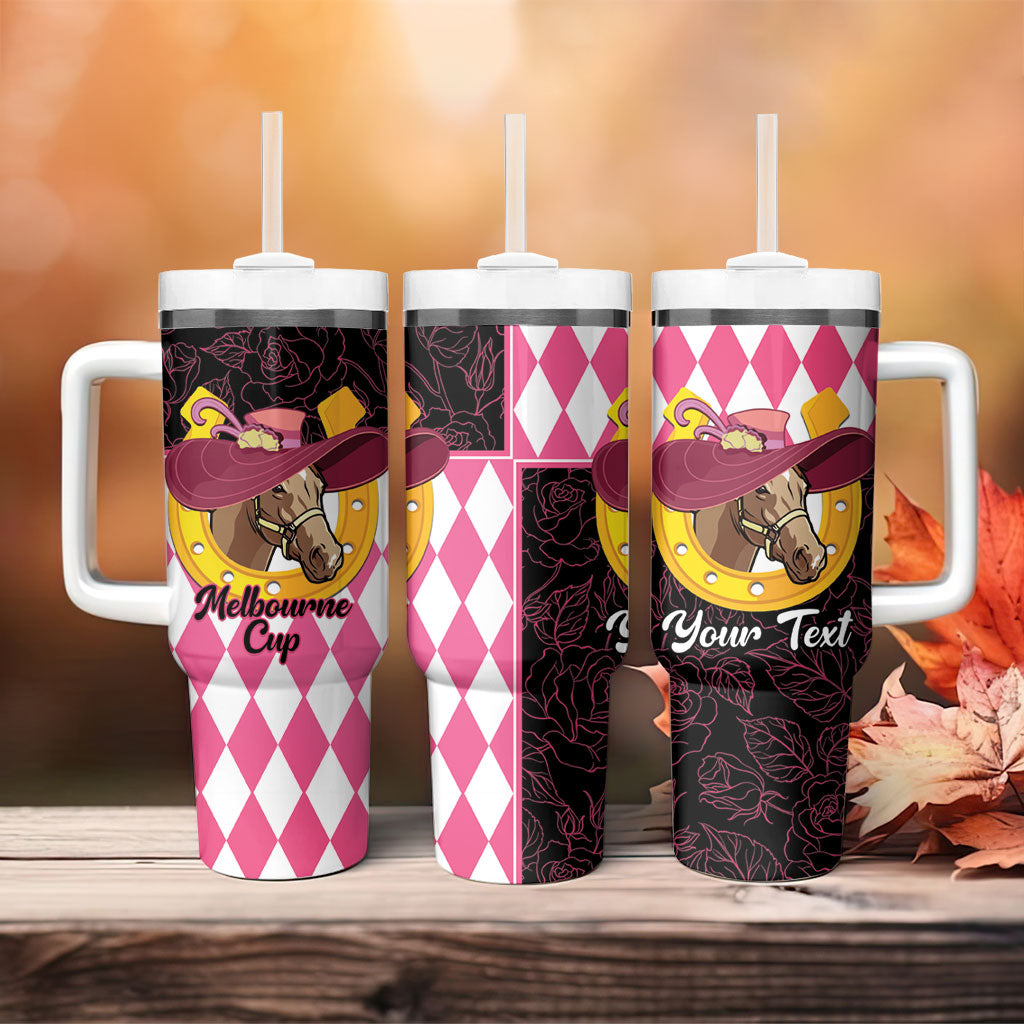Personalised Melbourne Cup Australia Tumbler With Handle Diamond Horse Racing Silks Inspired Pink