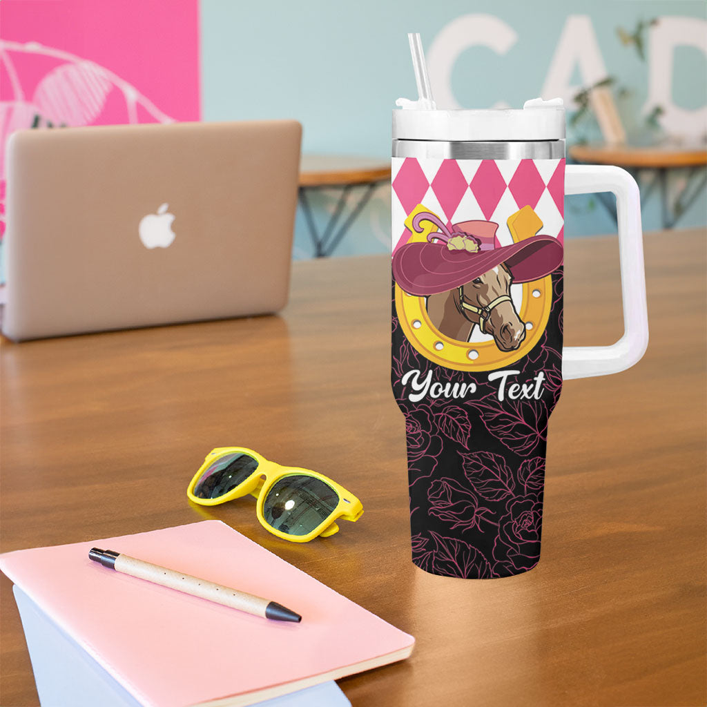 Personalised Melbourne Cup Australia Tumbler With Handle Diamond Horse Racing Silks Inspired Pink