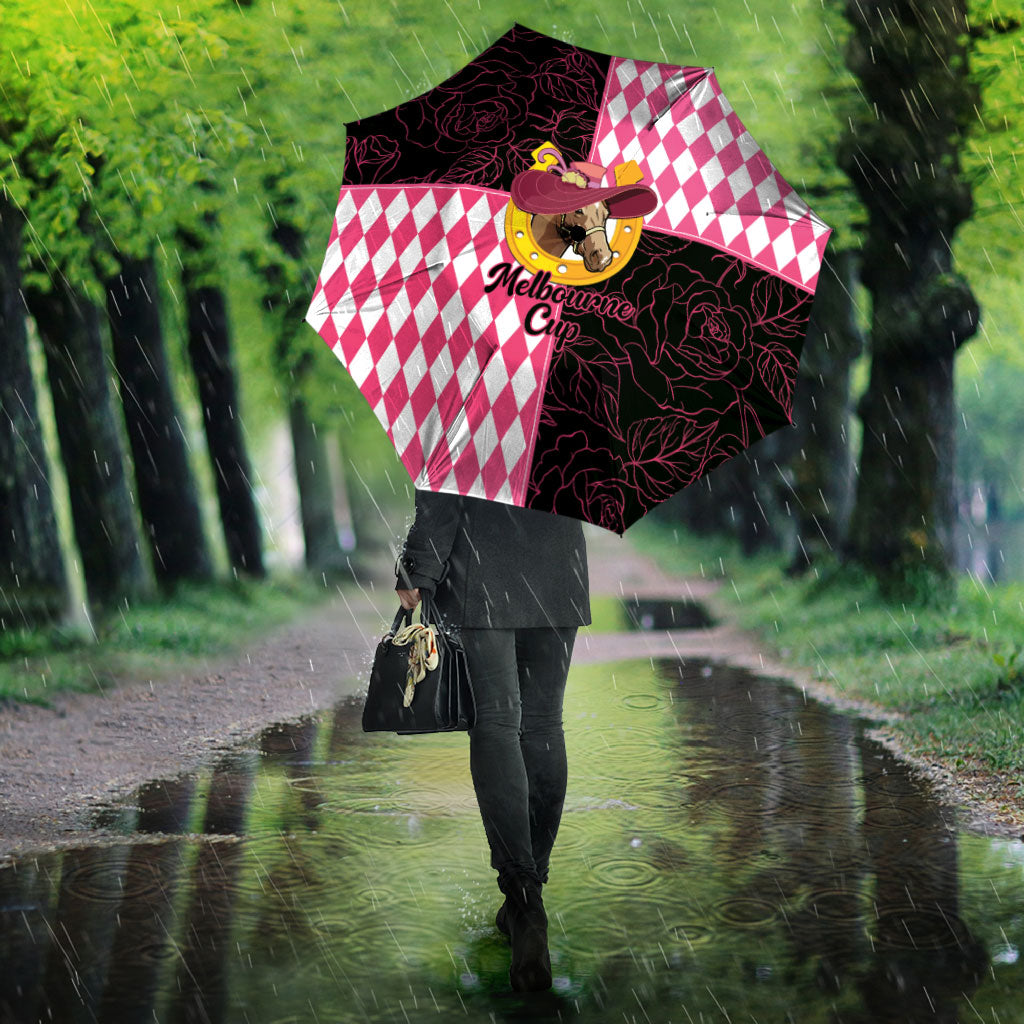 Melbourne Cup Australia Umbrella Diamond Horse Racing Silks Inspired Pink