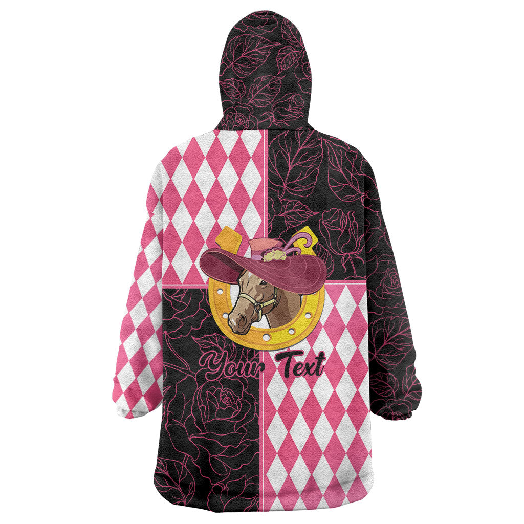Personalised Melbourne Cup Australia Wearable Blanket Hoodie Diamond Horse Racing Silks Inspired Pink