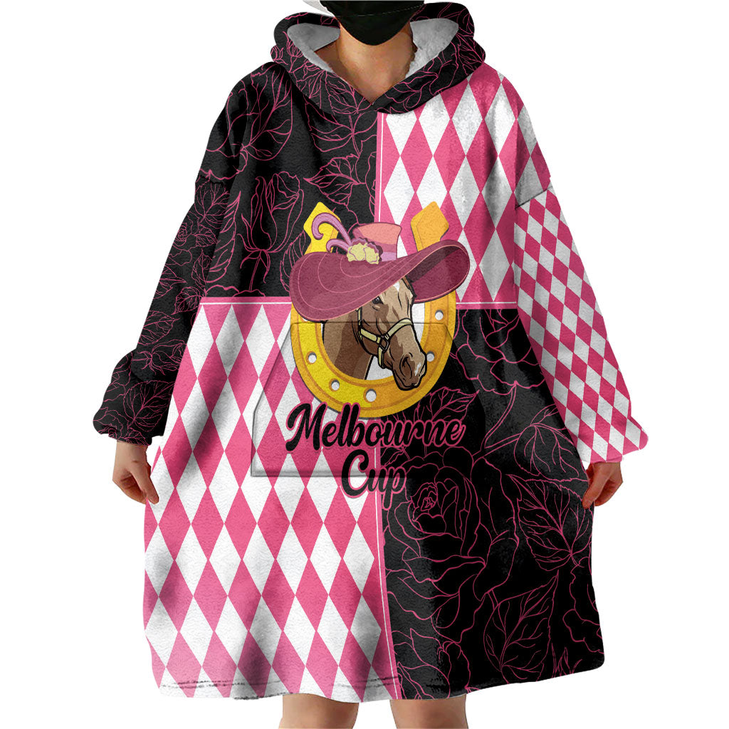 Personalised Melbourne Cup Australia Wearable Blanket Hoodie Diamond Horse Racing Silks Inspired Pink