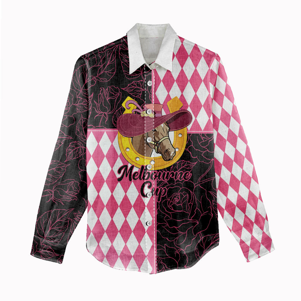 Personalised Melbourne Cup Australia Women Casual Shirt Diamond Horse Racing Silks Inspired Pink