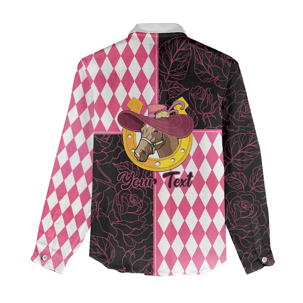 Personalised Melbourne Cup Australia Women Casual Shirt Diamond Horse Racing Silks Inspired Pink