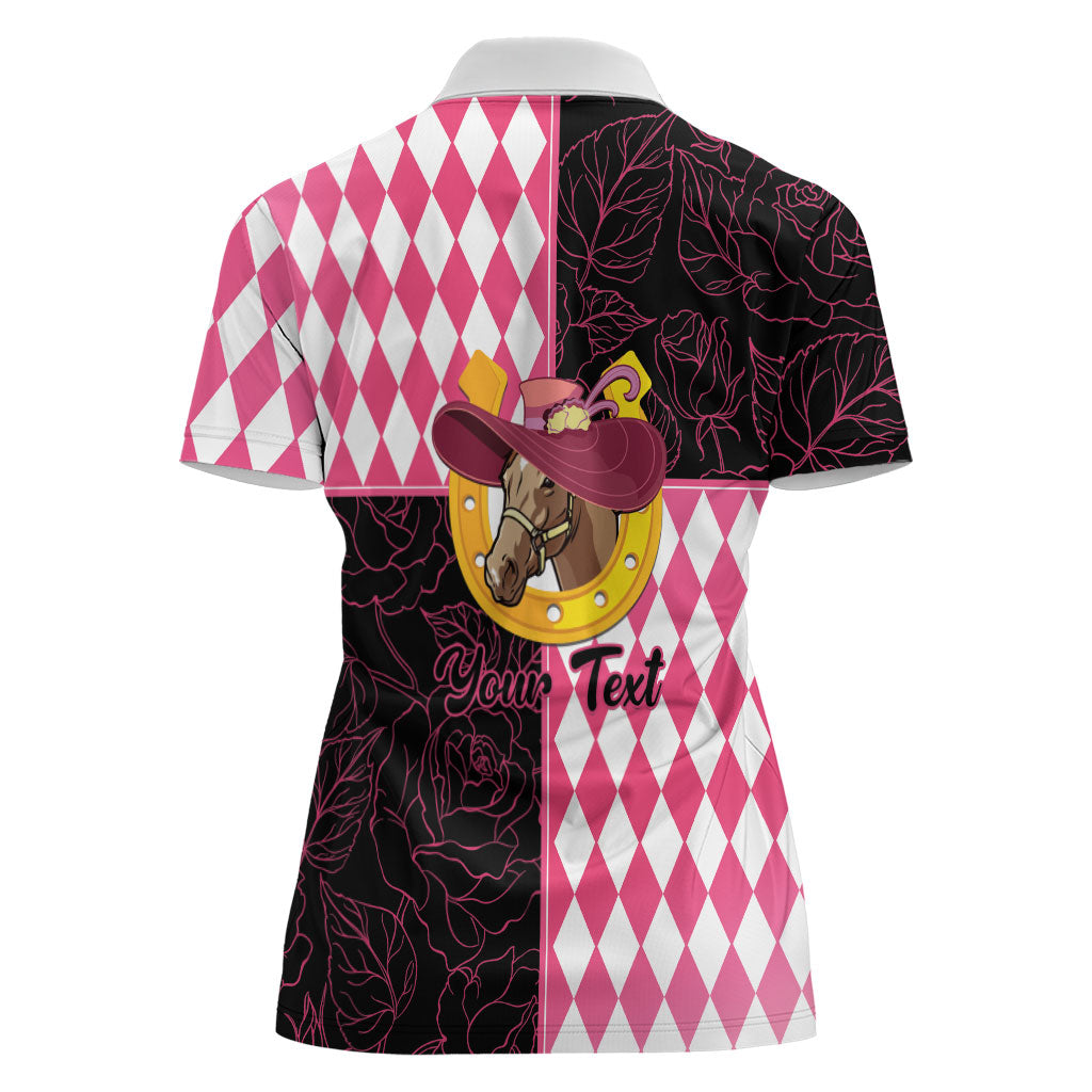 Personalised Melbourne Cup Australia Women Polo Shirt Diamond Horse Racing Silks Inspired Pink