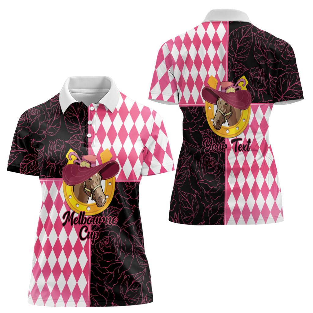 Personalised Melbourne Cup Australia Women Polo Shirt Diamond Horse Racing Silks Inspired Pink