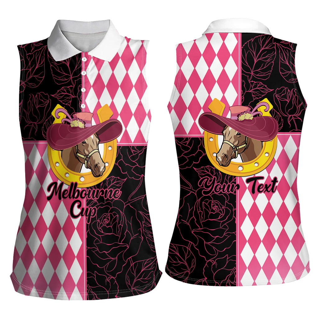 Personalised Melbourne Cup Australia Women Sleeveless Polo Shirt Diamond Horse Racing Silks Inspired Pink
