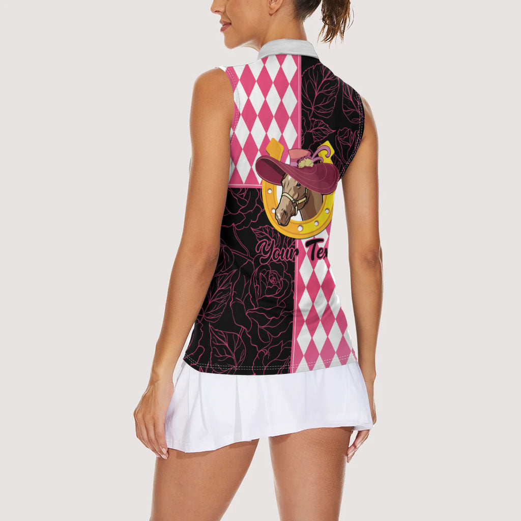 Personalised Melbourne Cup Australia Women Sleeveless Polo Shirt Diamond Horse Racing Silks Inspired Pink