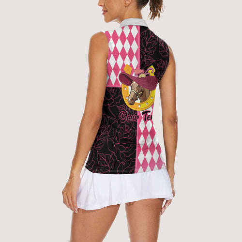 Personalised Melbourne Cup Australia Women Sleeveless Polo Shirt Diamond Horse Racing Silks Inspired Pink