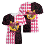 Personalised Melbourne Cup Australia Women V-Neck T-Shirt Diamond Horse Racing Silks Inspired Pink