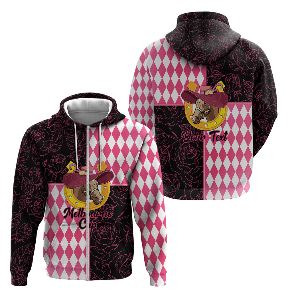 Personalised Melbourne Cup Australia Zip Hoodie Diamond Horse Racing Silks Inspired Pink
