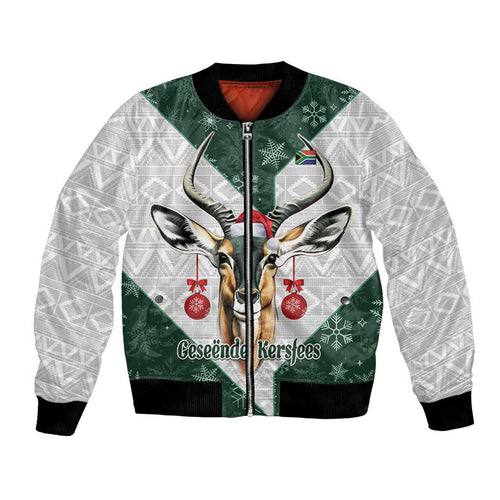 South Africa Springboks Christmas Bomber Jacket Bokke Santa - Geseende Kersfees