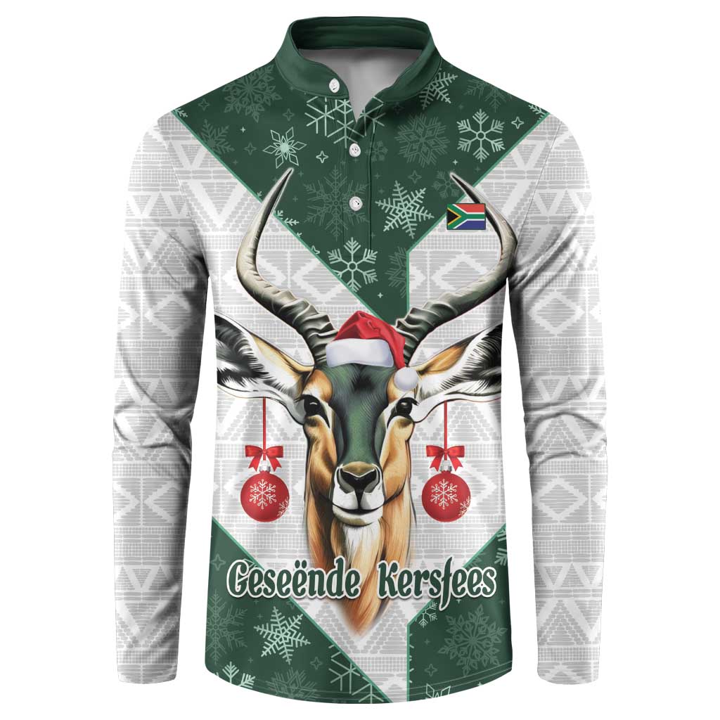 South Africa Springboks Christmas Button Sweatshirt Bokke Santa - Geseende Kersfees