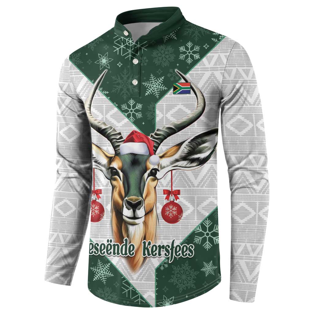 South Africa Springboks Christmas Button Sweatshirt Bokke Santa - Geseende Kersfees