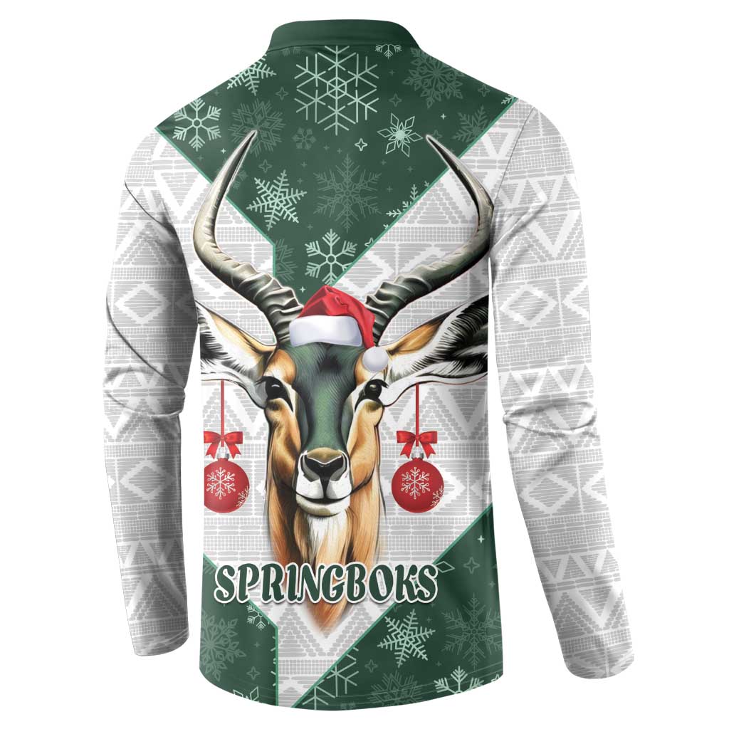 South Africa Springboks Christmas Button Sweatshirt Bokke Santa - Geseende Kersfees