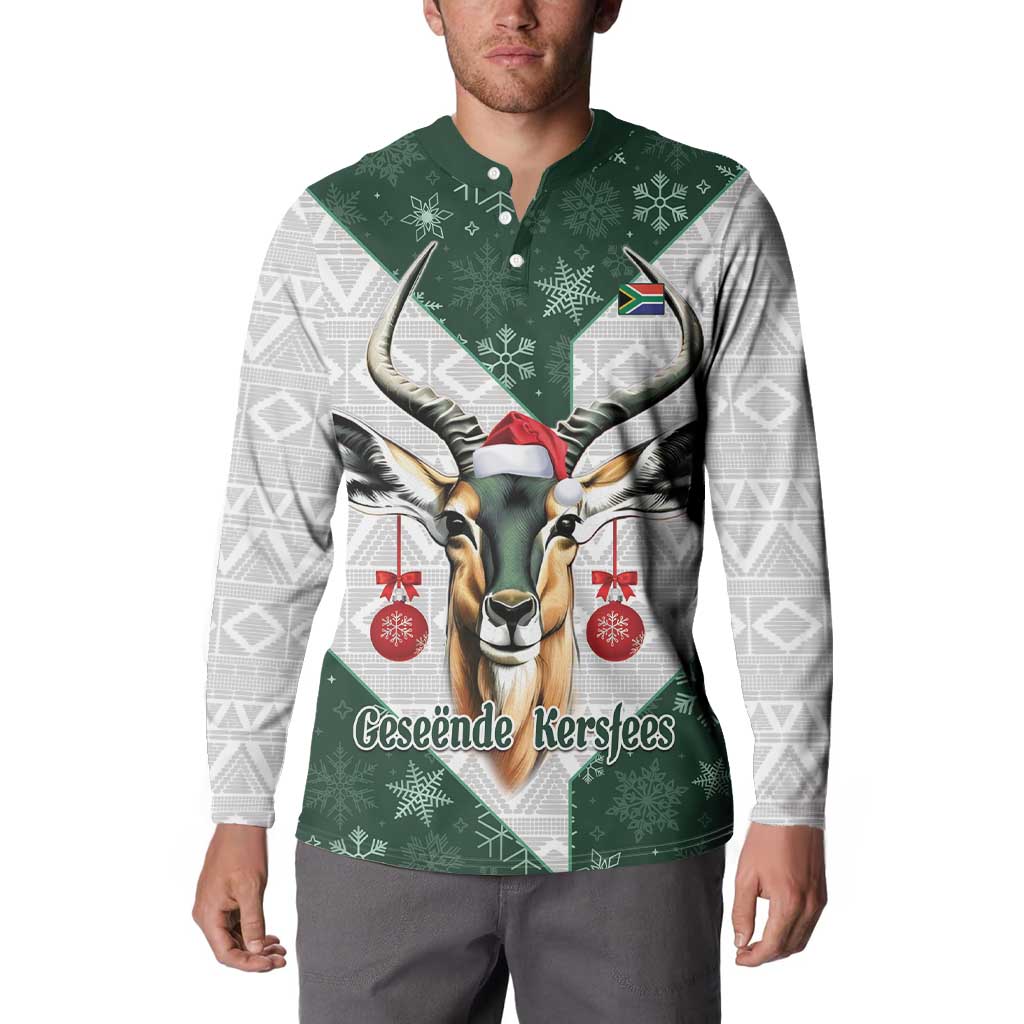 South Africa Springboks Christmas Button Sweatshirt Bokke Santa - Geseende Kersfees