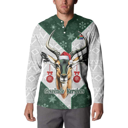South Africa Springboks Christmas Button Sweatshirt Bokke Santa - Geseende Kersfees