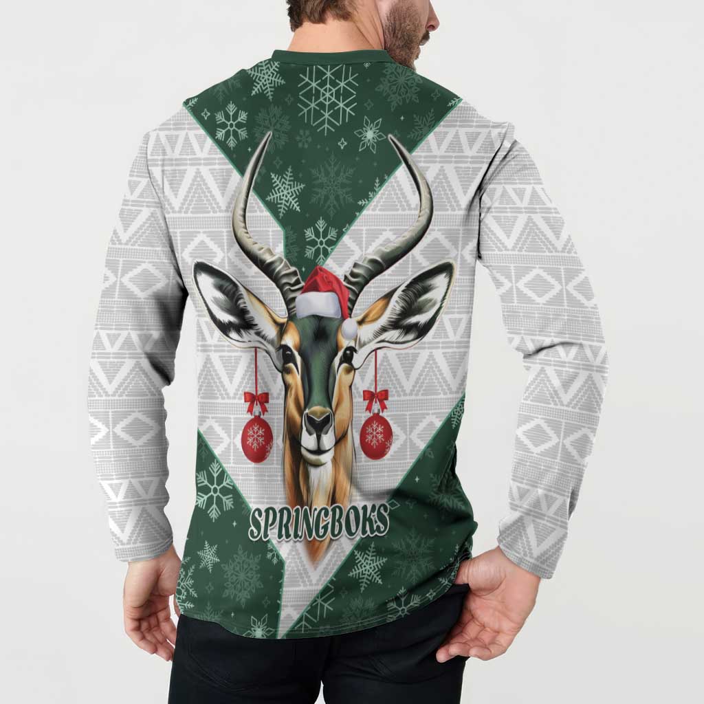 South Africa Springboks Christmas Button Sweatshirt Bokke Santa - Geseende Kersfees