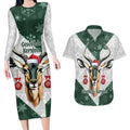 South Africa Springboks Christmas Couples Matching Long Sleeve Bodycon Dress and Hawaiian Shirt Bokke Santa - Geseende Kersfees