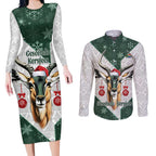 South Africa Springboks Christmas Couples Matching Long Sleeve Bodycon Dress and Long Sleeve Button Shirt Bokke Santa - Geseende Kersfees