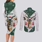 South Africa Springboks Christmas Couples Matching Long Sleeve Bodycon Dress and Long Sleeve Button Shirt Bokke Santa - Geseende Kersfees