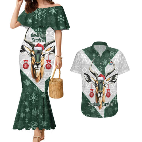 South Africa Springboks Christmas Couples Matching Mermaid Dress and Hawaiian Shirt Bokke Santa - Geseende Kersfees