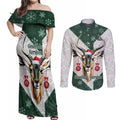South Africa Springboks Christmas Couples Matching Off Shoulder Maxi Dress and Long Sleeve Button Shirt Bokke Santa - Geseende Kersfees