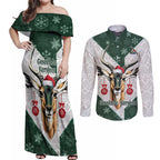 South Africa Springboks Christmas Couples Matching Off Shoulder Maxi Dress and Long Sleeve Button Shirt Bokke Santa - Geseende Kersfees