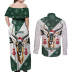 South Africa Springboks Christmas Couples Matching Off Shoulder Maxi Dress and Long Sleeve Button Shirt Bokke Santa - Geseende Kersfees