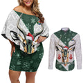 South Africa Springboks Christmas Couples Matching Off Shoulder Short Dress and Long Sleeve Button Shirt Bokke Santa - Geseende Kersfees