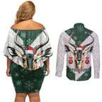 South Africa Springboks Christmas Couples Matching Off Shoulder Short Dress and Long Sleeve Button Shirt Bokke Santa - Geseende Kersfees