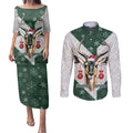South Africa Springboks Christmas Couples Matching Puletasi and Long Sleeve Button Shirt Bokke Santa - Geseende Kersfees