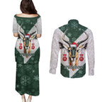 South Africa Springboks Christmas Couples Matching Puletasi and Long Sleeve Button Shirt Bokke Santa - Geseende Kersfees