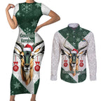 South Africa Springboks Christmas Couples Matching Short Sleeve Bodycon Dress and Long Sleeve Button Shirt Bokke Santa - Geseende Kersfees