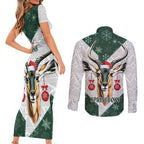South Africa Springboks Christmas Couples Matching Short Sleeve Bodycon Dress and Long Sleeve Button Shirt Bokke Santa - Geseende Kersfees