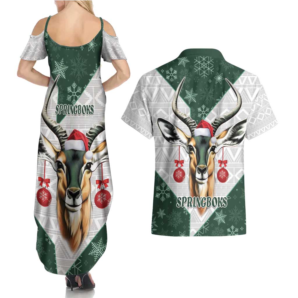 South Africa Springboks Christmas Couples Matching Summer Maxi Dress and Hawaiian Shirt Bokke Santa - Geseende Kersfees