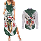 South Africa Springboks Christmas Couples Matching Summer Maxi Dress and Long Sleeve Button Shirt Bokke Santa - Geseende Kersfees