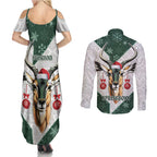 South Africa Springboks Christmas Couples Matching Summer Maxi Dress and Long Sleeve Button Shirt Bokke Santa - Geseende Kersfees