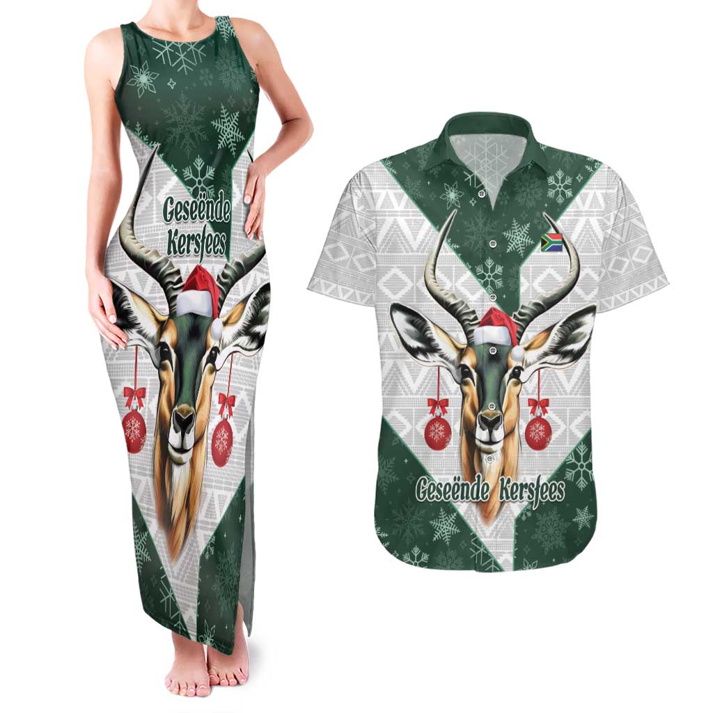 South Africa Springboks Christmas Couples Matching Tank Maxi Dress and Hawaiian Shirt Bokke Santa - Geseende Kersfees