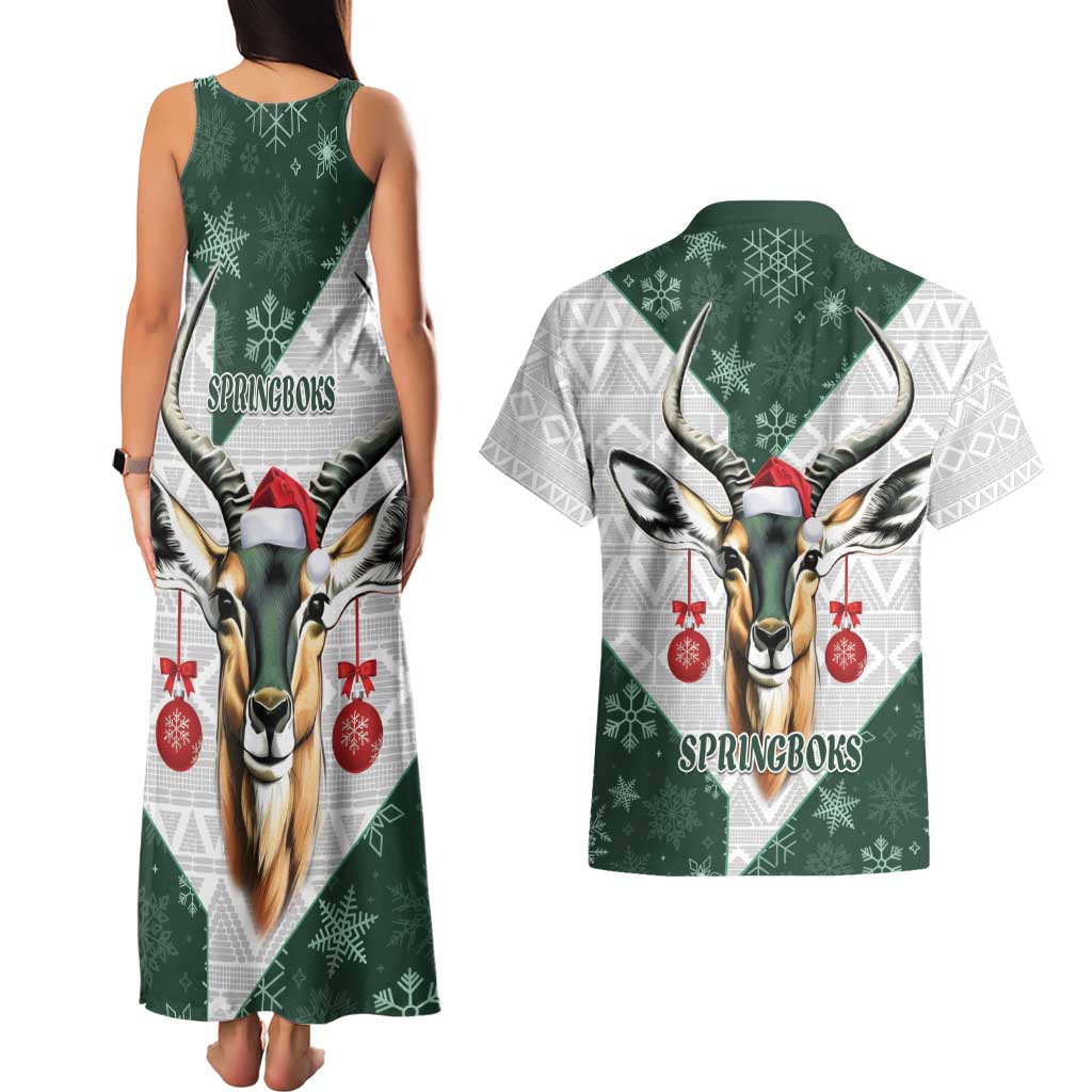 South Africa Springboks Christmas Couples Matching Tank Maxi Dress and Hawaiian Shirt Bokke Santa - Geseende Kersfees