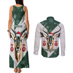 South Africa Springboks Christmas Couples Matching Tank Maxi Dress and Long Sleeve Button Shirt Bokke Santa - Geseende Kersfees