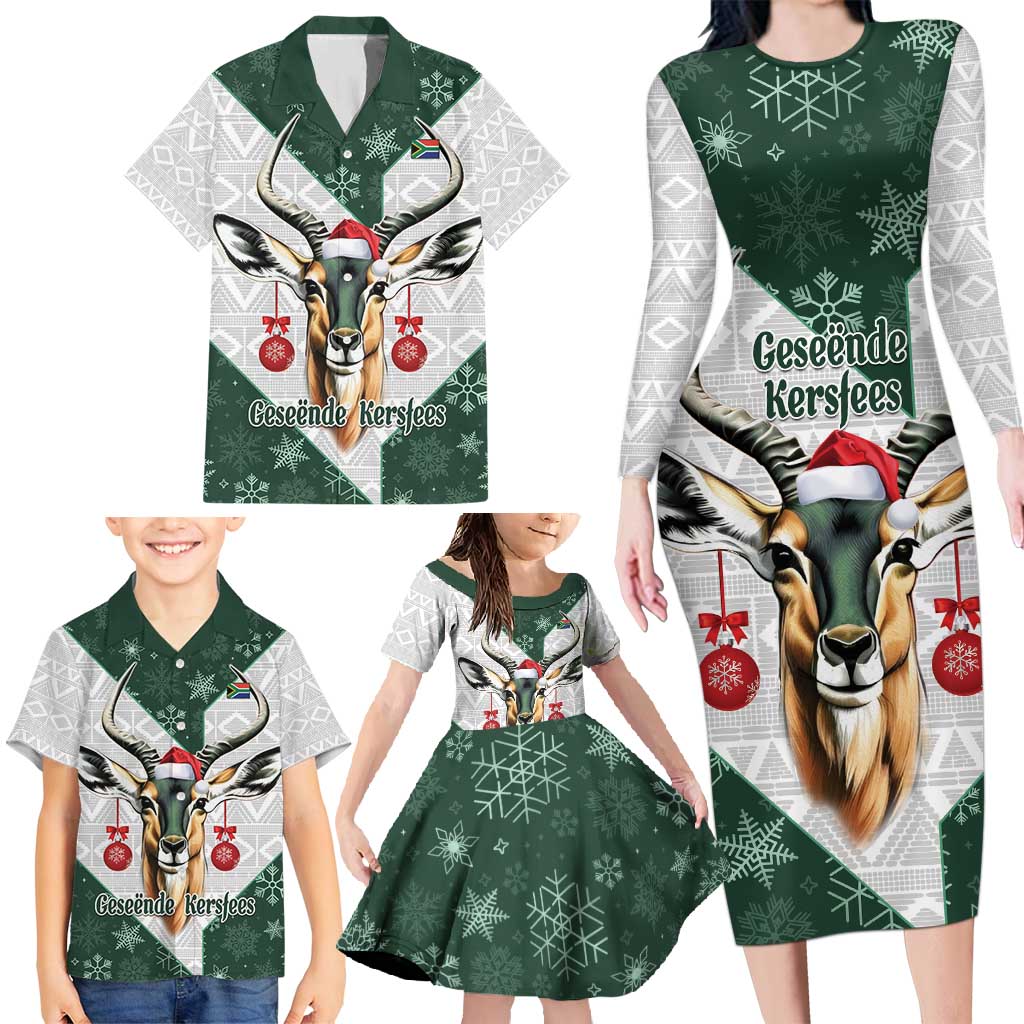 South Africa Springboks Christmas Family Matching Long Sleeve Bodycon Dress and Hawaiian Shirt Bokke Santa - Geseende Kersfees