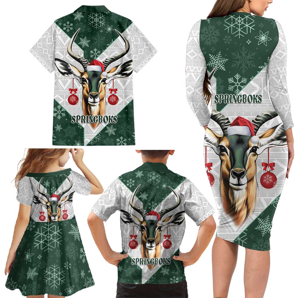 South Africa Springboks Christmas Family Matching Long Sleeve Bodycon Dress and Hawaiian Shirt Bokke Santa - Geseende Kersfees